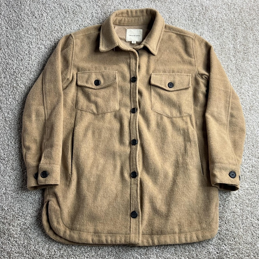 Thread & Supply Jacket Womens Small Brown Camel Shirt Shacket Lined Button Front
